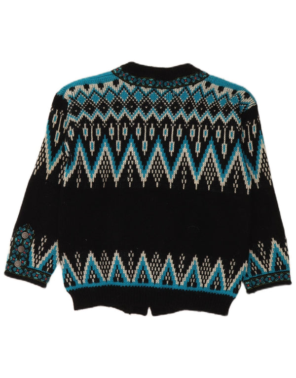 Vintage Damen Cardigan Pullover UK 14 Medium Black Fair Isle Wolle