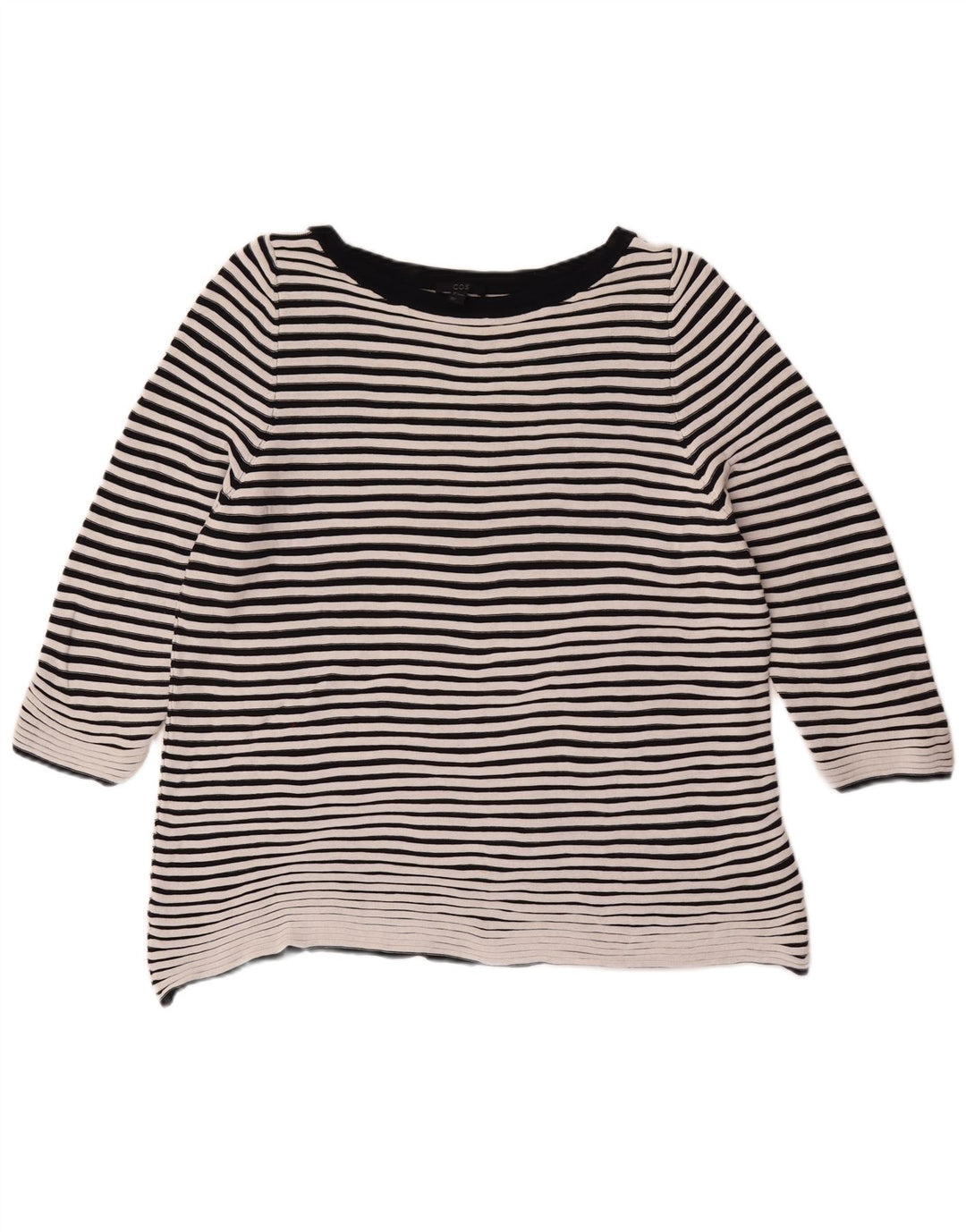 Cos Damen-Top, 3/4-Ärmel, UK-Größe 46, Größe L, weiß gestreift, Baumwolle