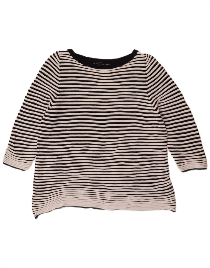 Cos Damen-Top, 3/4-Ärmel, UK-Größe 46, Größe L, weiß gestreift, Baumwolle