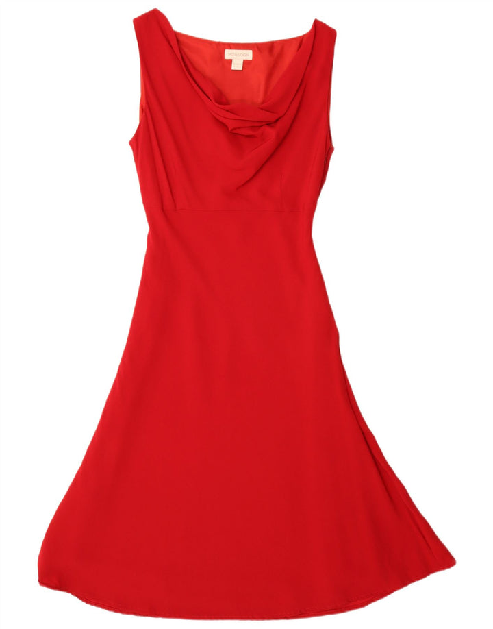 Monsoon Damen Ärmelloses A-Linien-Kleid UK 12 Mittelrote Viskose