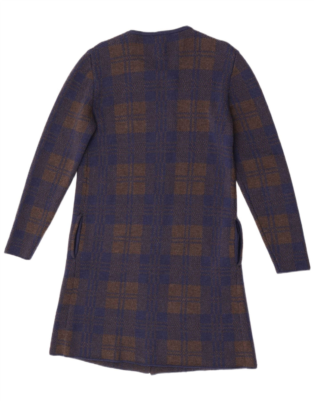 Vintage Damen Longline Cardigan Pullover UK 14 Medium Navy Blue Check