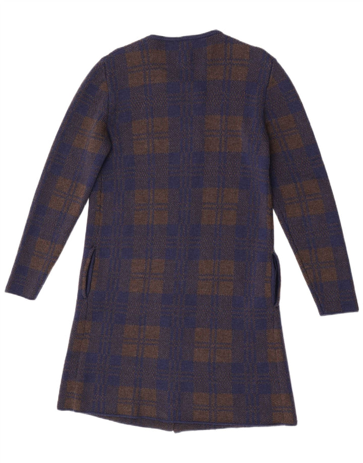 Vintage Damen Longline Cardigan Pullover UK 14 Medium Navy Blue Check