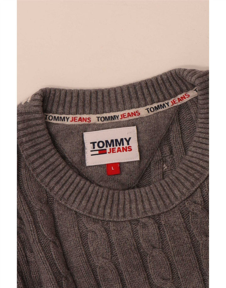 Tommy Hilfiger Herren-Pullover mit Rundhalsausschnitt, groß, graue Baumwolle