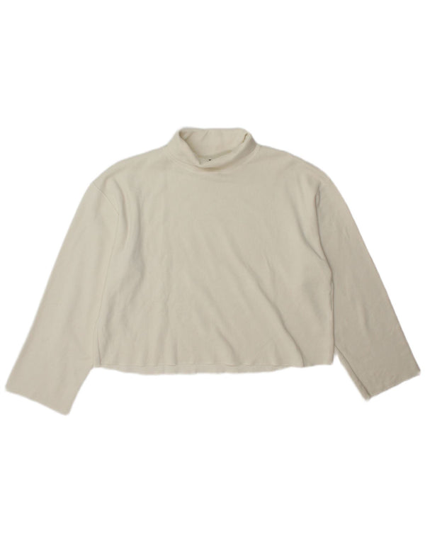 Zara Damen Crop Rollkragen Top Langarm UK 14 Medium Off White