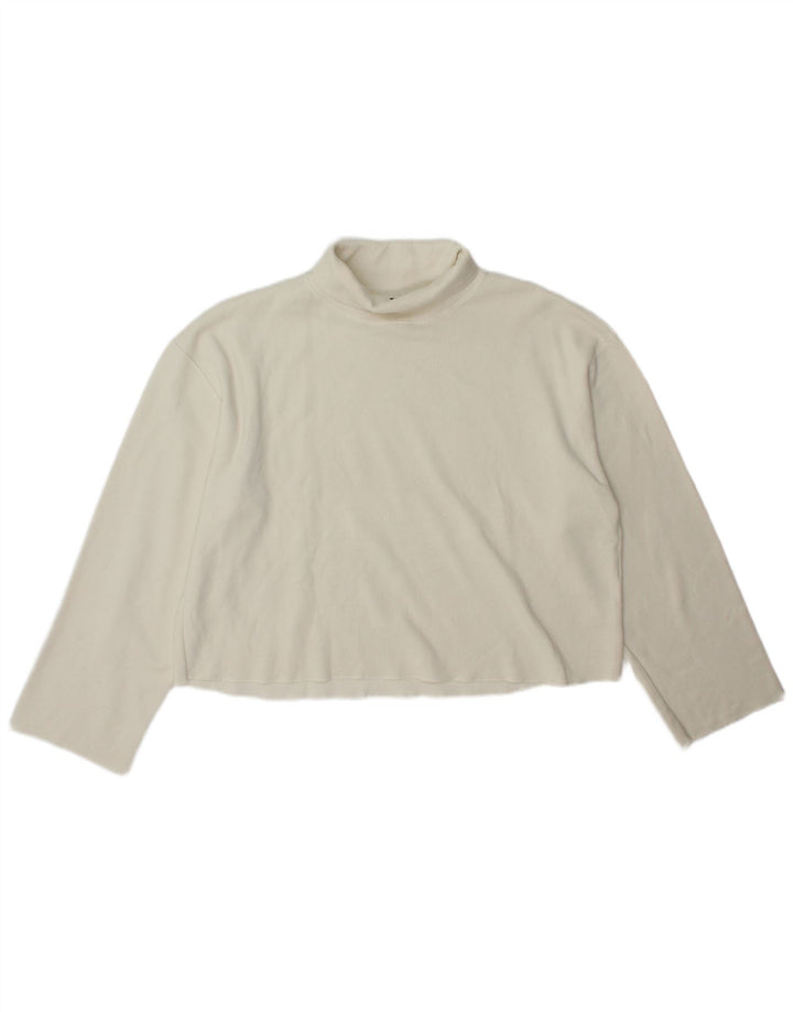 Zara Damen Crop Rollkragen Top Langarm UK 14 Medium Off White