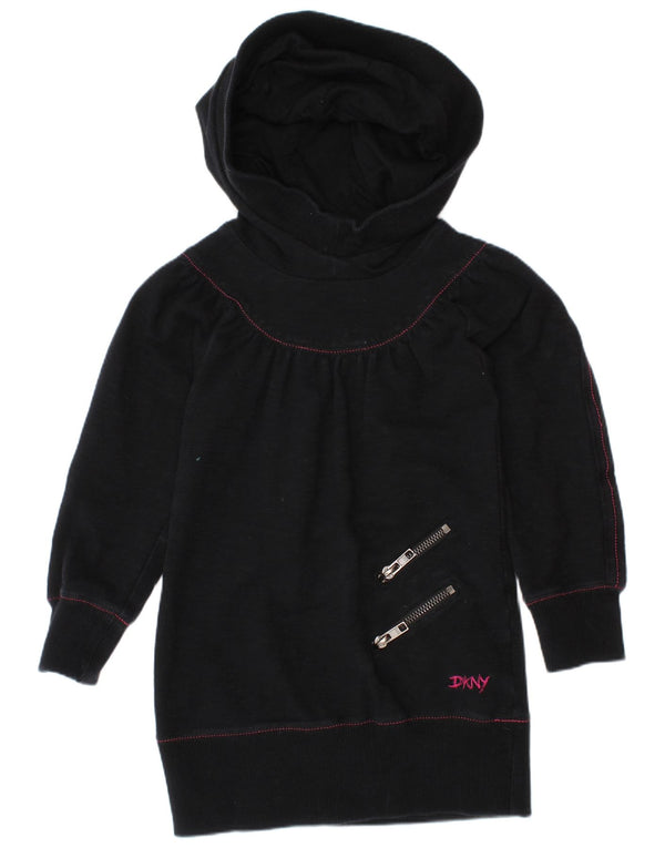 Dkny Mädchen-Pulloverkleid mit Kapuze, 3–4 Jahre, schwarze Baumwolle