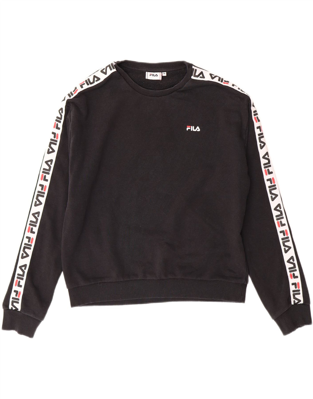 FILA Womens Crop Graphic Sweatshirt Jumper UK 14 Medium Black Cotton Vintage Fila and Second-Hand Fila from Messina Hembry 