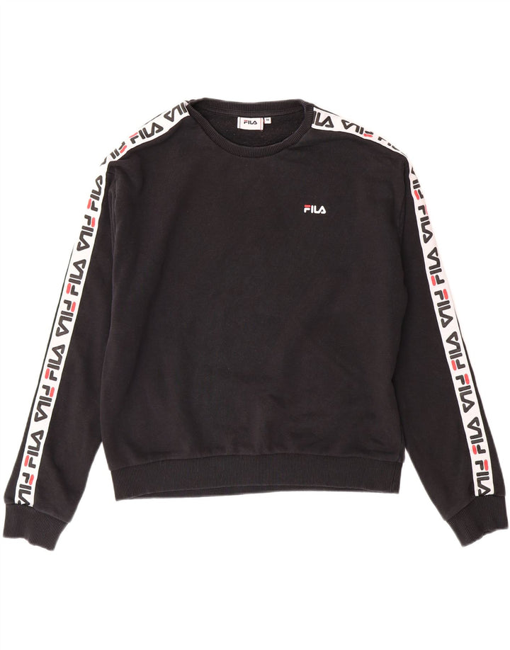 FILA Womens Crop Graphic Sweatshirt Jumper UK 14 Medium Black Cotton Vintage Fila and Second-Hand Fila from Messina Hembry 