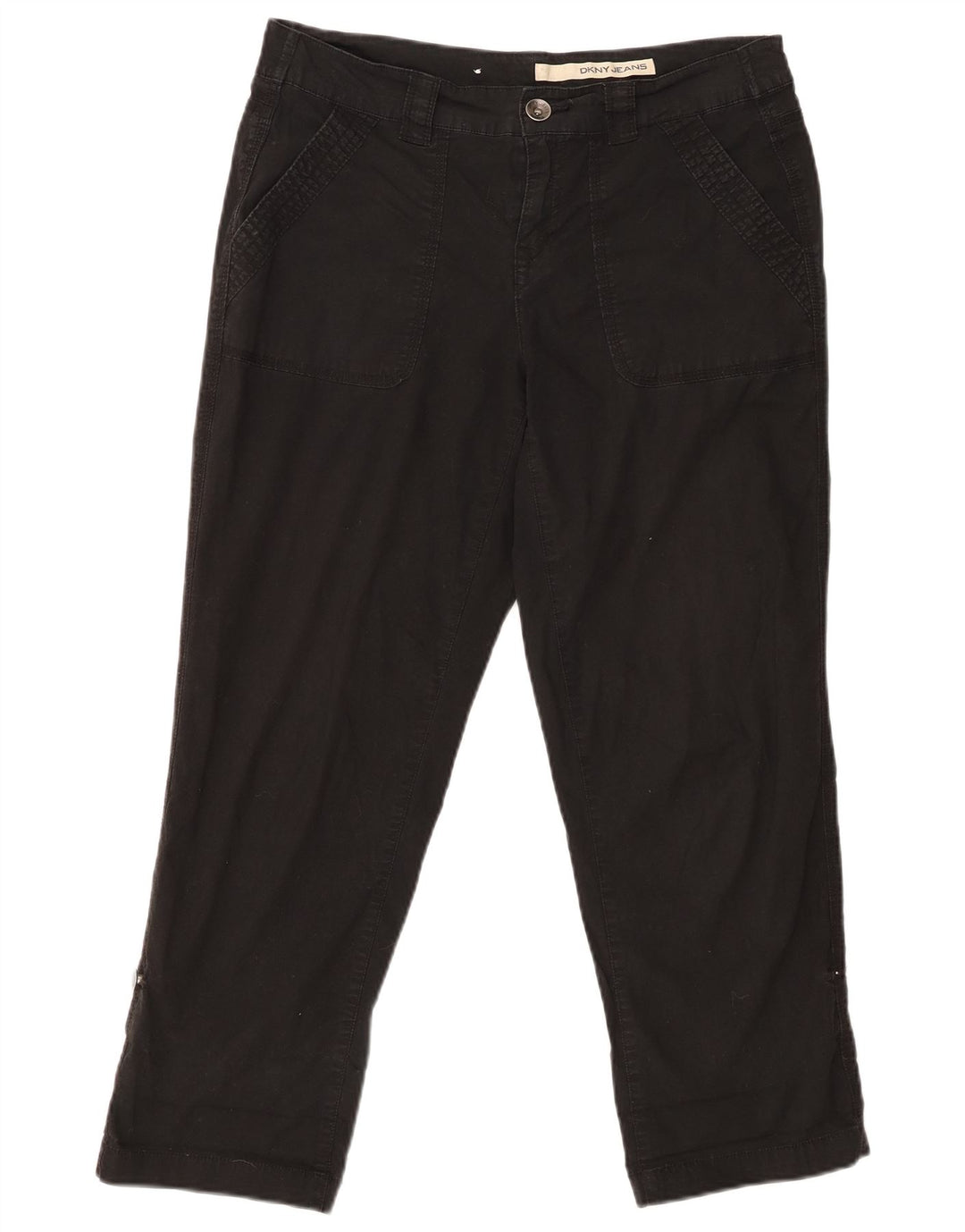 Gerade geschnittene Damenhose von DKNY, US 8, M, W30, L25, schwarze Baumwolle