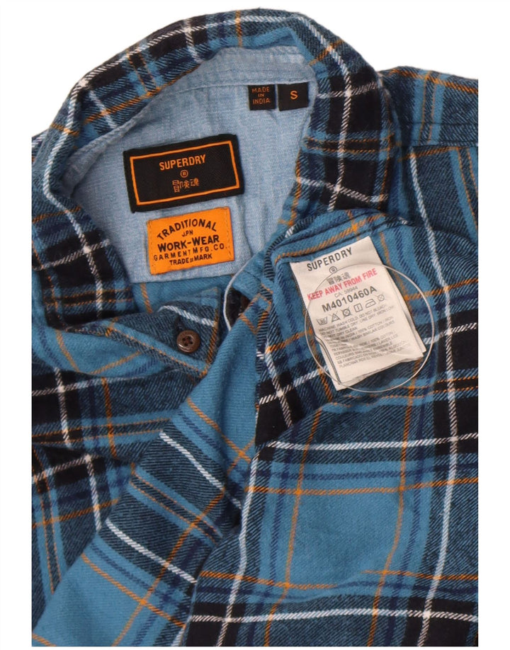 Superdry Herren-Flanellhemd, klein, blau kariert, Baumwolle