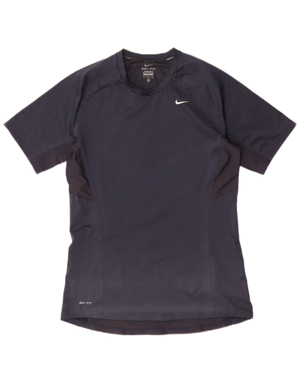 Nike Damen Dri Fit T-Shirt Top UK 14 Medium Marineblau Farbblock