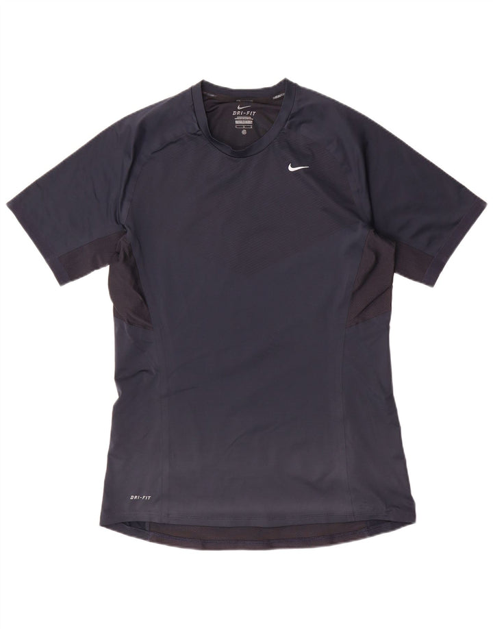 Nike Damen Dri Fit T-Shirt Top UK 14 Medium Marineblau Farbblock
