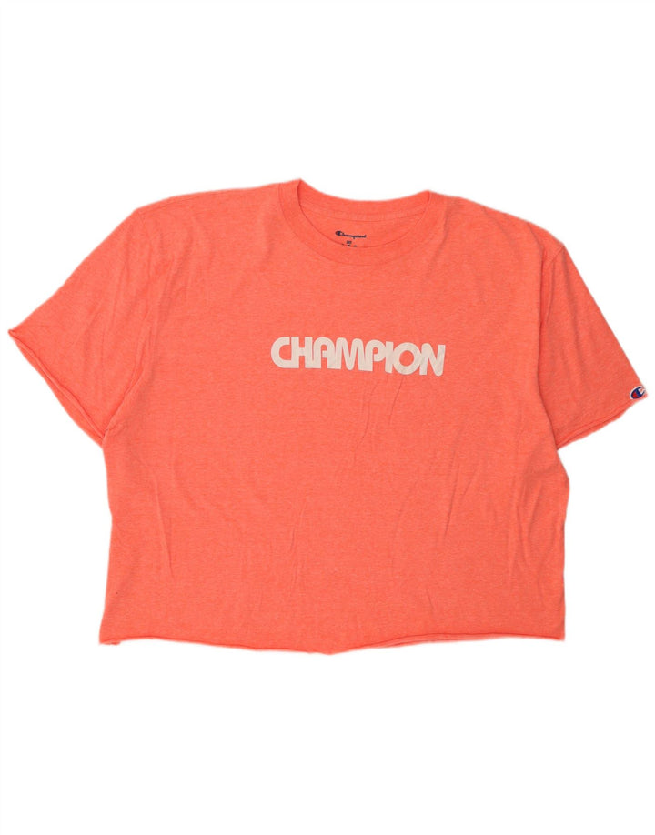 CHAMPION Damen Crop Graphic T-Shirt Top UK 20 2XL Orange meliert