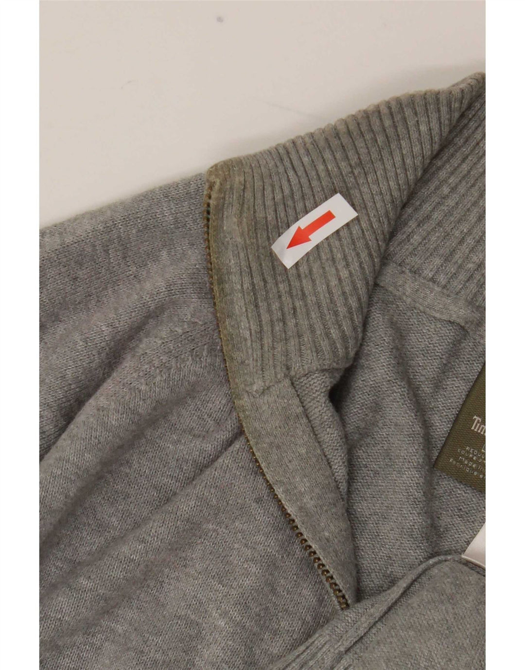 Timberland Herren-Pullover mit normaler Passform und Reißverschluss, Größe L, aus grauer Baumwolle