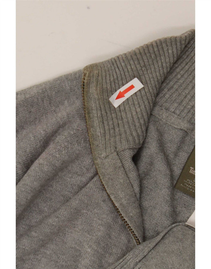 Timberland Herren-Pullover mit normaler Passform und Reißverschluss, Größe L, aus grauer Baumwolle