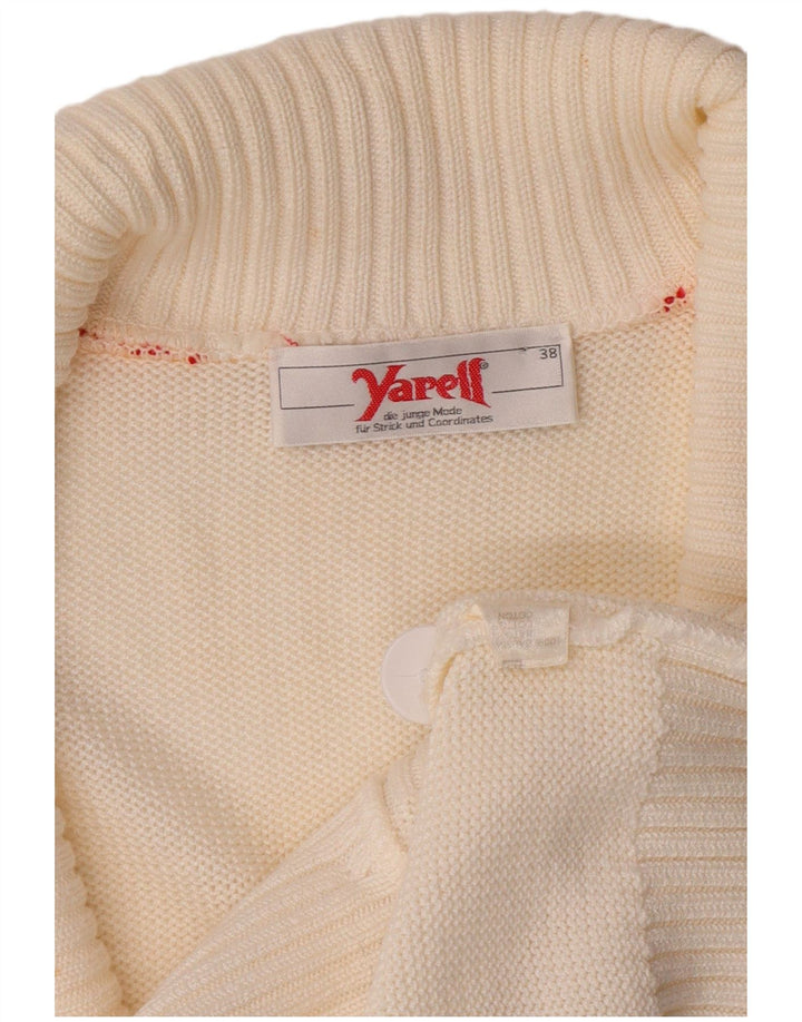 YARELL Womens Cardigan Sweater EU 38 Medium White Geometric Cotton