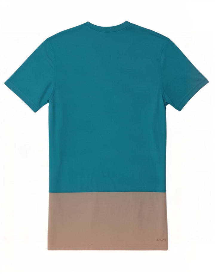 Nike Herren Dri Fit T-Shirt Top Small Blaues Colourblock-Polyester