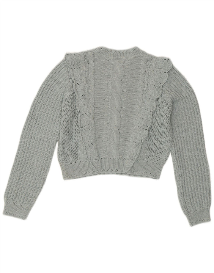 ZARA Damen Crop Crew Neck Pullover Pullover UK 14 Mittelblau