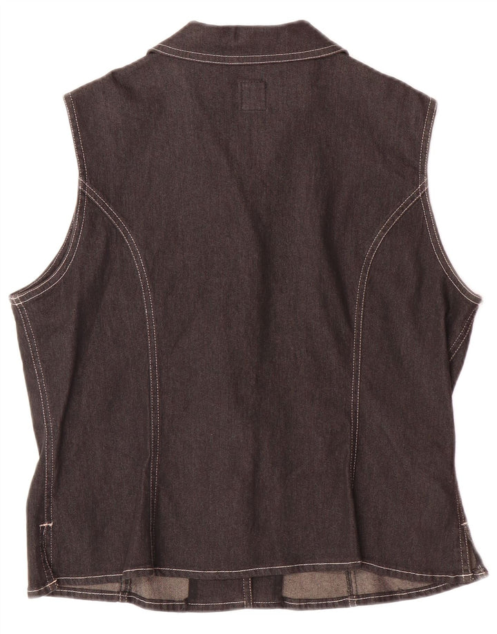 CAPPOPERA Womens Sleeveless Shirt UK 14 Large Black Cotton