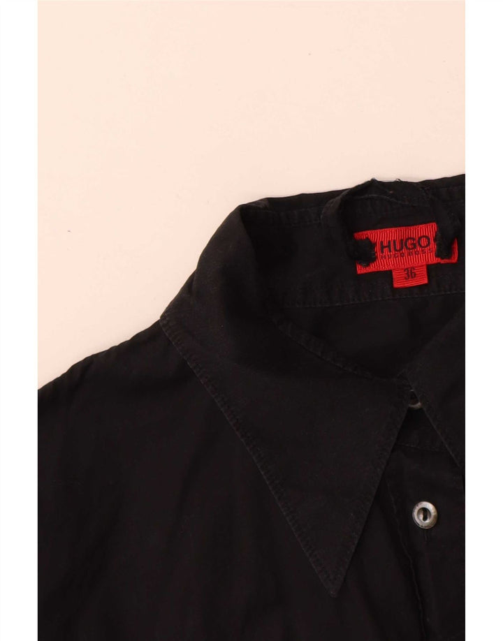 Hugo Boss Damen Kurzarm-Hemdbluse EU 36 Small Schwarz