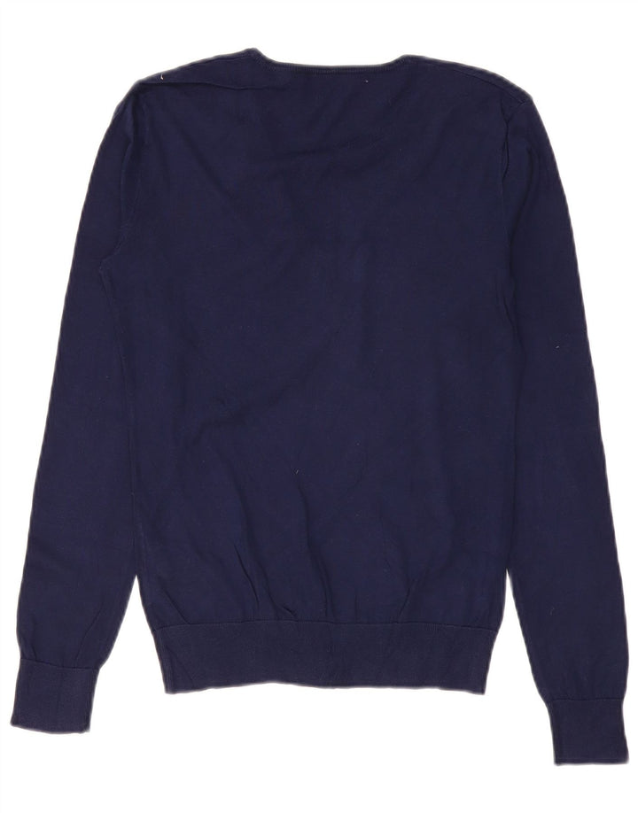 Ralph Lauren Damen-Pullover mit V-Ausschnitt, UK 12, mittelmarineblaue Baumwolle