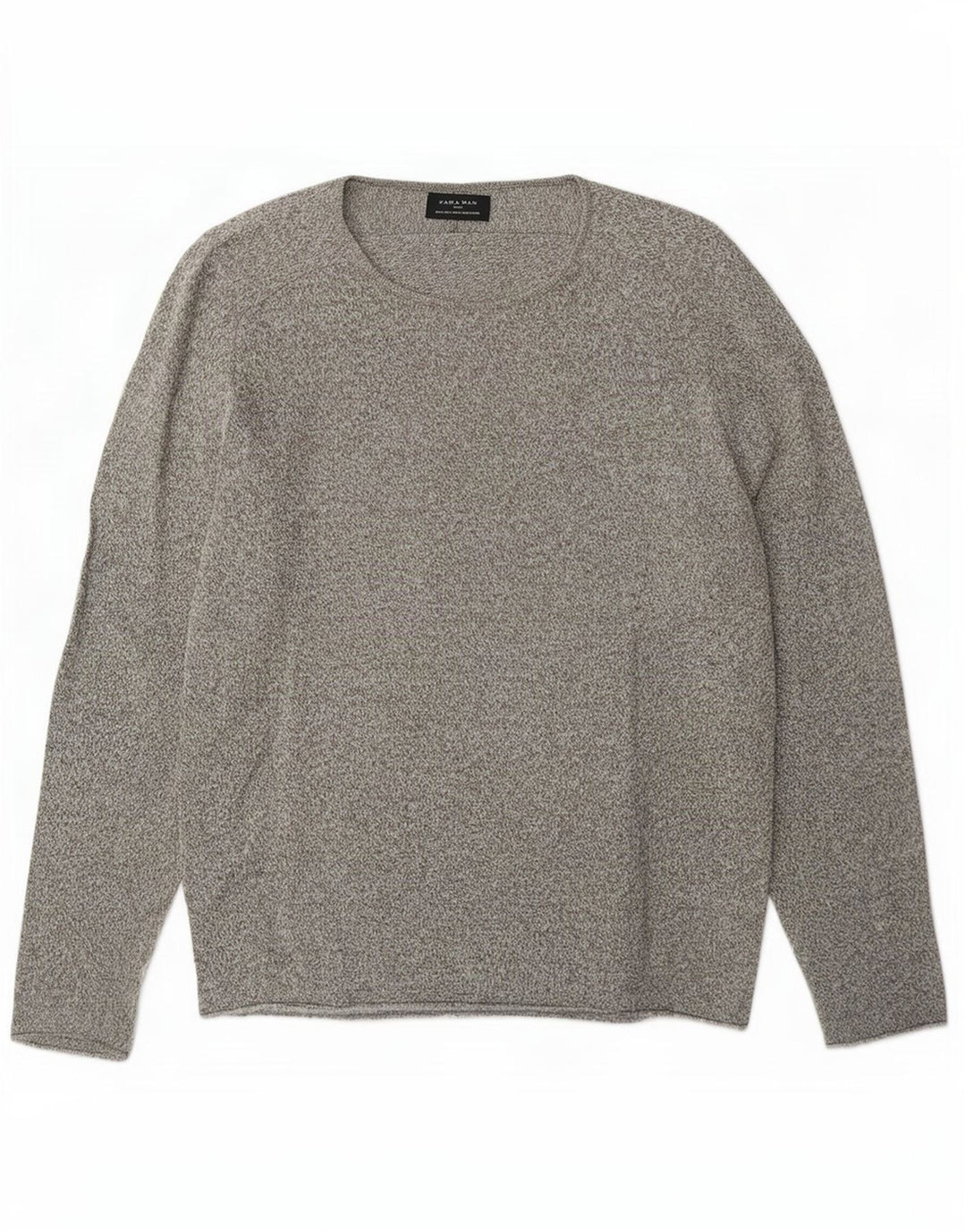 Zara Herren-Pullover mit U-Boot-Ausschnitt, groß, grau gefleckte Baumwolle