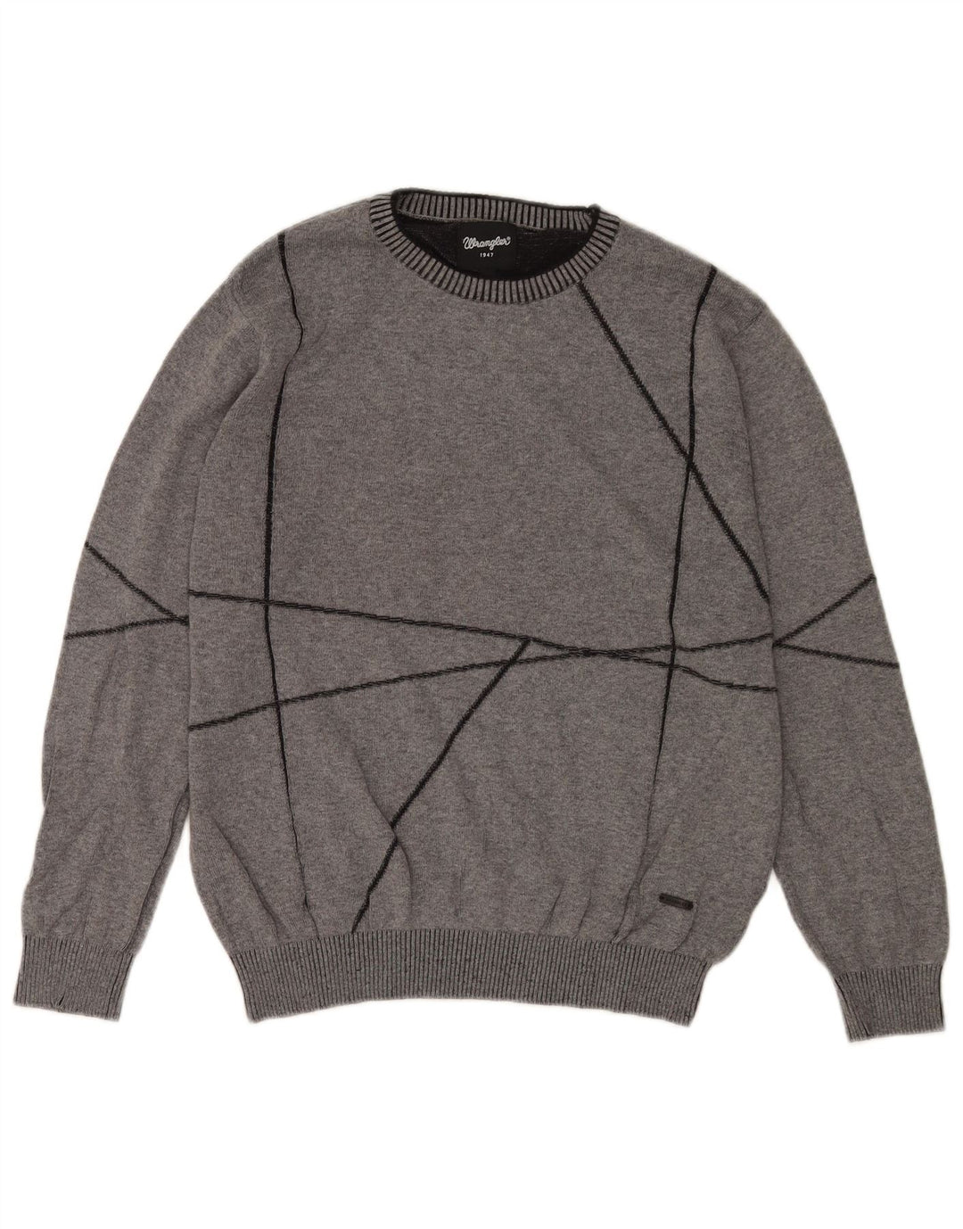 Wrangler Herren-Pullover mit Rundhalsausschnitt, mittelgraue geometrische Baumwolle