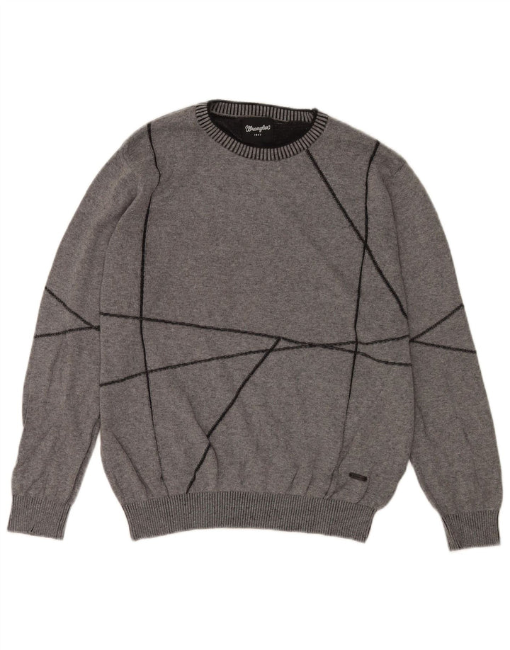 Wrangler Herren-Pullover mit Rundhalsausschnitt, mittelgraue geometrische Baumwolle