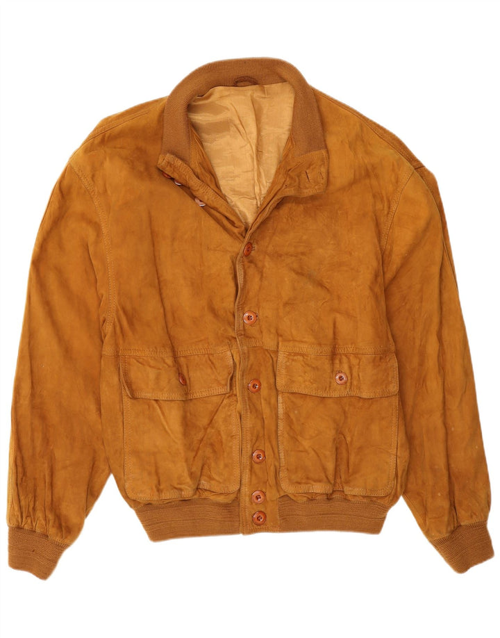 Gara Herren-Bomberjacke aus Wildleder, IT 48, mittelbeigefarbenes Leder