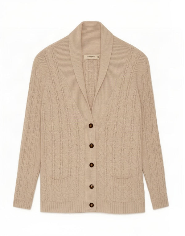 Zara Damen-Cardigan-Pullover UK 16 Large Beige Baumwolle