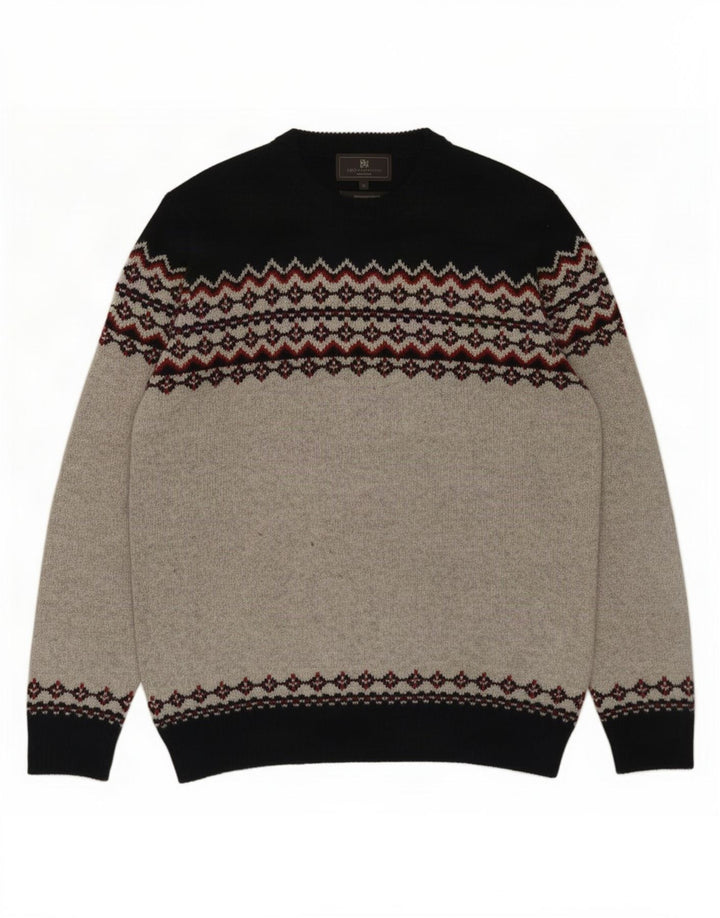 Marks & Spencer Herren-Pullover mit Rundhalsausschnitt, Mittelgrau, Fair Isle