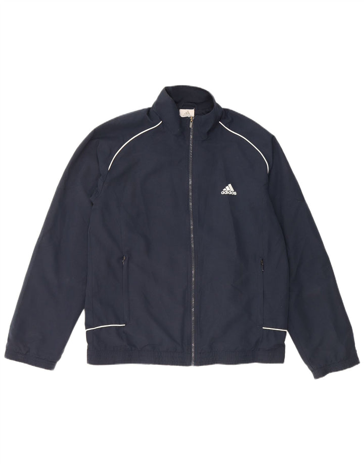 ADIDAS Herren-Trainingsanzug-Oberteiljacke UK 38/40 Mittelmarineblaues Polyester