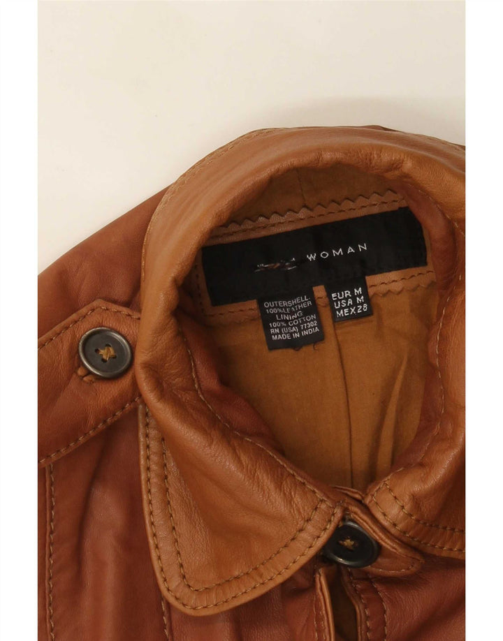 Zara Damen Militärlederjacke UK 14 Mittelbraun