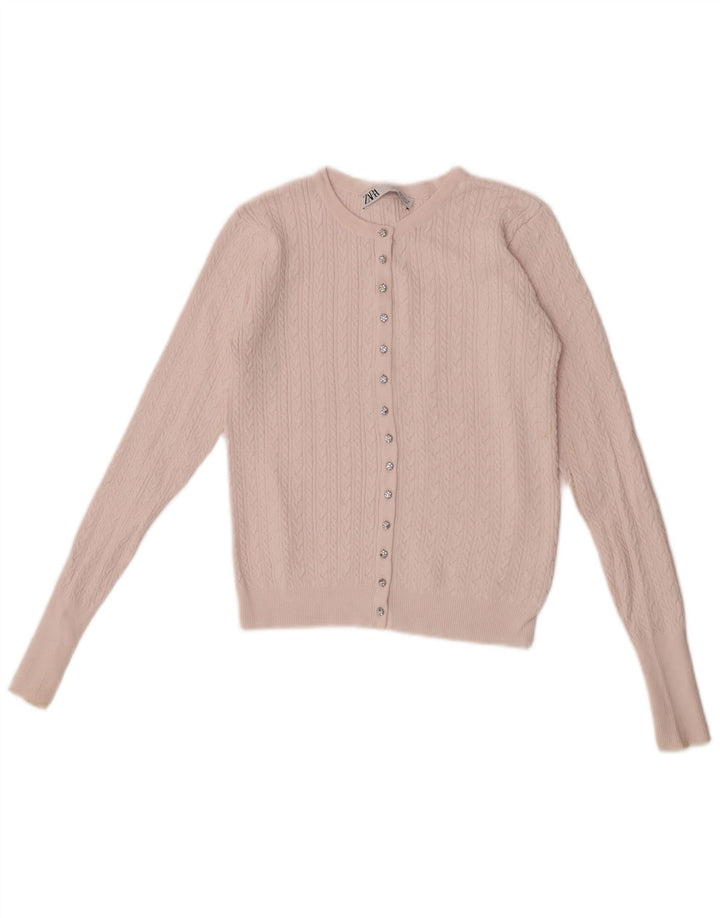 Zara Damen Crop Cardigan Pullover UK 8 Small Pink