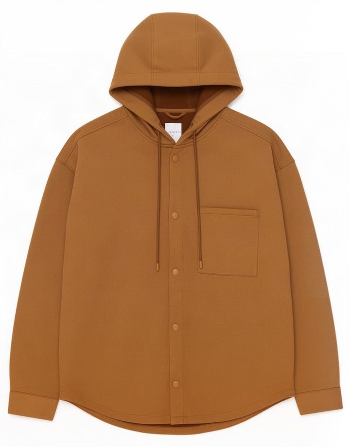 Zara Herren-Lumberjack-Hemd mit Kapuze aus mittelbraunem Polyester