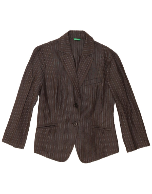 Benetton Damen-Blazer mit 2 Knöpfen, IT 44, mittelgrau, gestreift, Viskose
