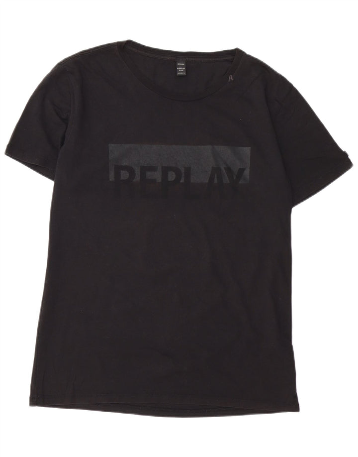 REPLAY Herren-T-Shirt mit Grafik, Größe L, aus schwarzer Baumwolle