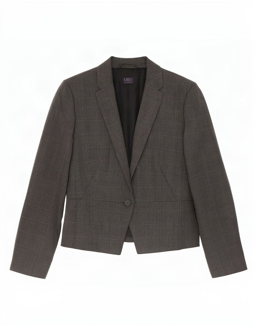 Marks & Spencer Damen-Blazer mit 1 Knopf, UK 12, Mittelgrau mit Hahnentrittmuster