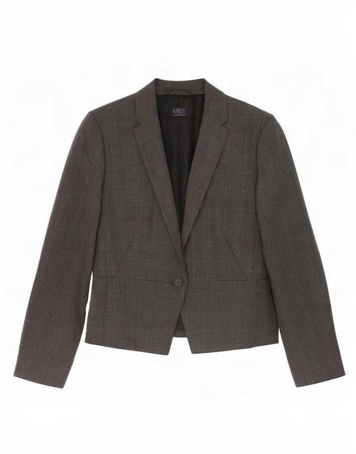 Marks & Spencer Damen-Blazer mit 1 Knopf, UK 12, Mittelgrau mit Hahnentrittmuster