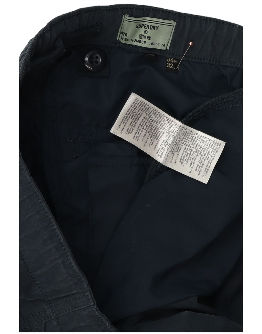 SUPERDRY Herren Tapered Cargohose W34 L32 Marineblaue Baumwolle