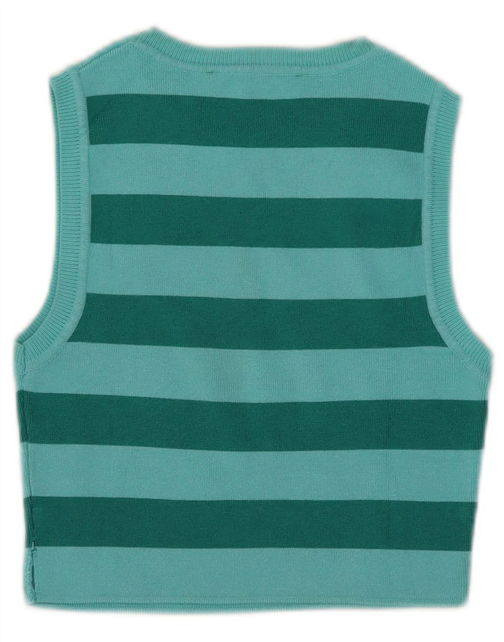 Zara Damen Crop Vest Top UK 12 Mittelgrün gestreifte Viskose