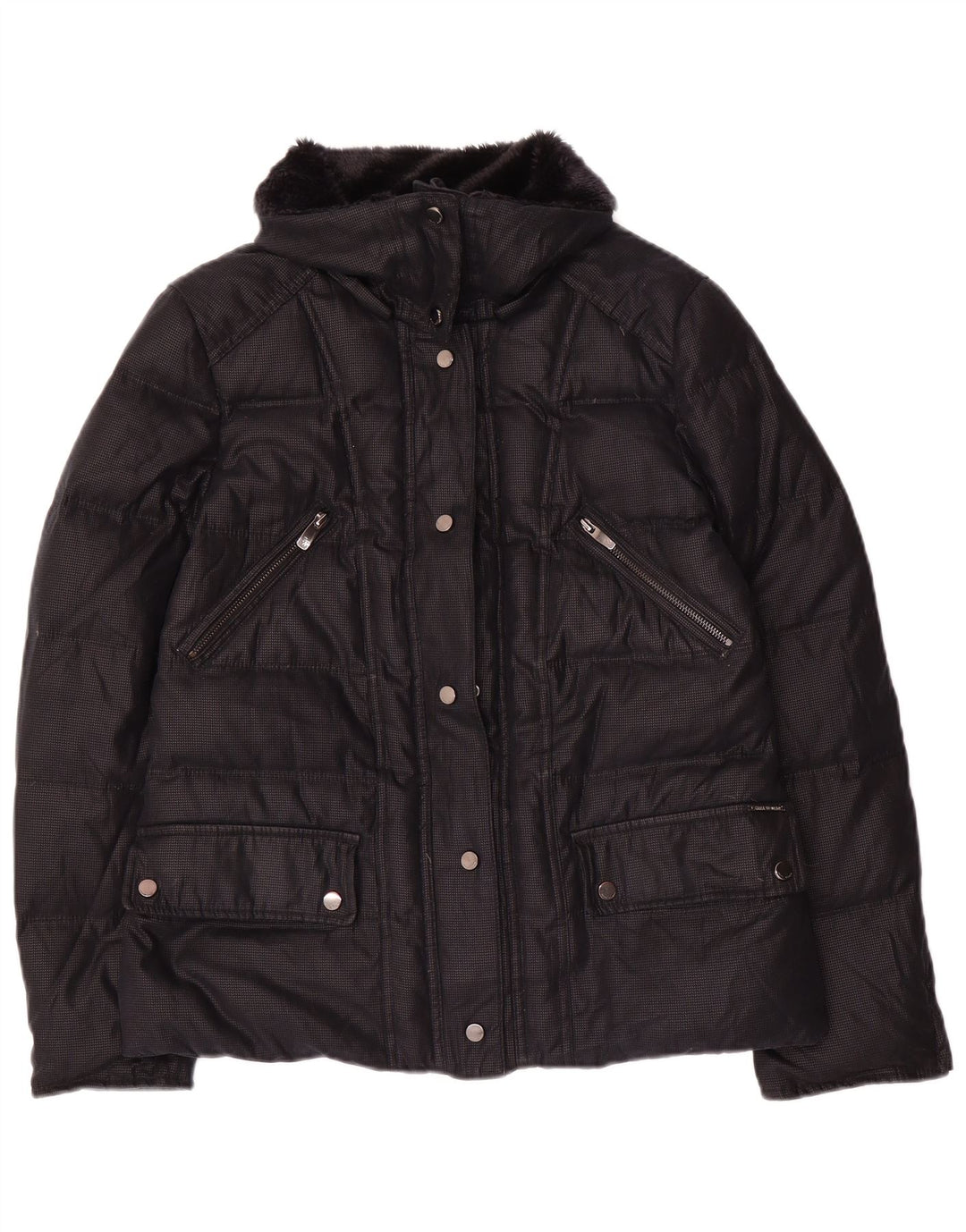 Zara Damen Wattierte Jacke UK 14 Large Schwarz Acryl