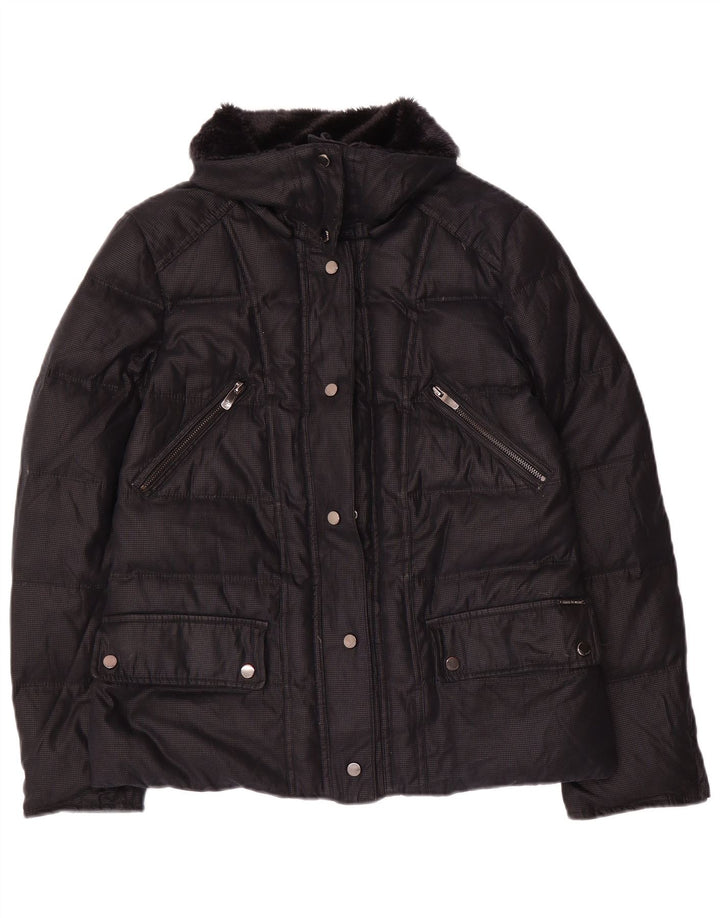 Zara Damen Wattierte Jacke UK 14 Large Schwarz Acryl