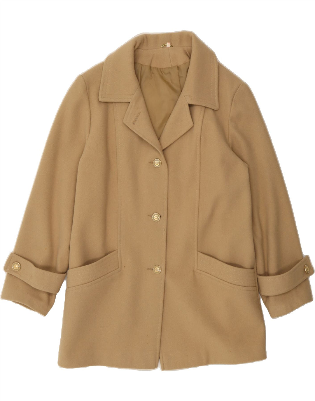 VINTAGE Womens Overcoat UK 12 Medium  Beige New Wool Vintage Vintage and Second-Hand Vintage from Messina Hembry 