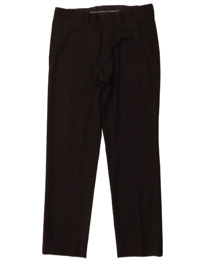 ZARA Herren-Anzughose, gerade, EU 44, Größe L, W34, L31, schwarze Wolle