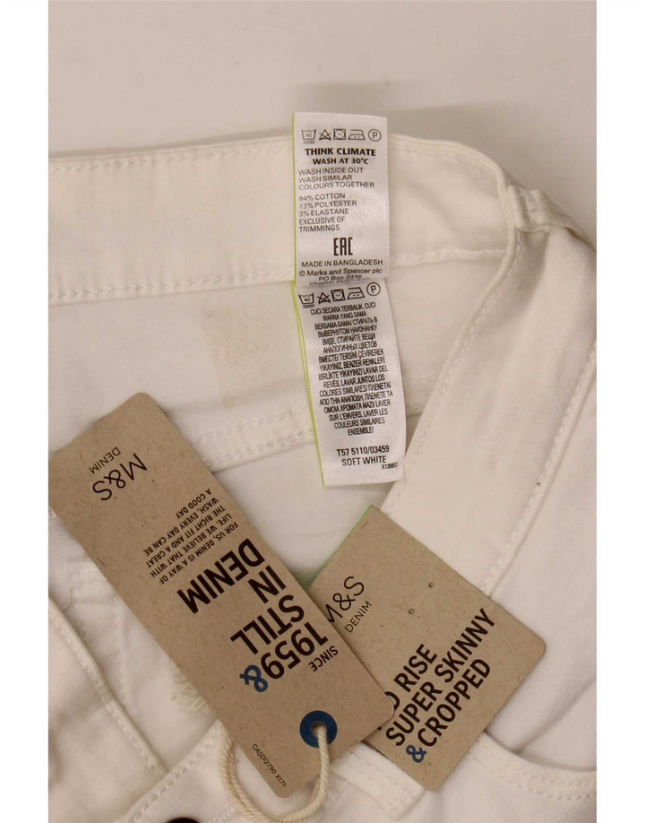 Marks & Spencer Damen-Jeans mit mittelhohem Bund und verkürzter Länge, UK 12, Größe M, W30, L21, Weiß
