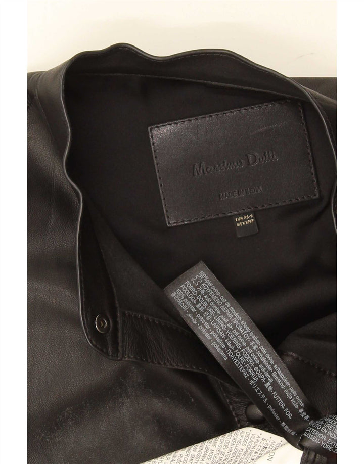 Massimo Dutti Damen Übergroßes Lederhemd UK 6 XS Schwarzes Leder