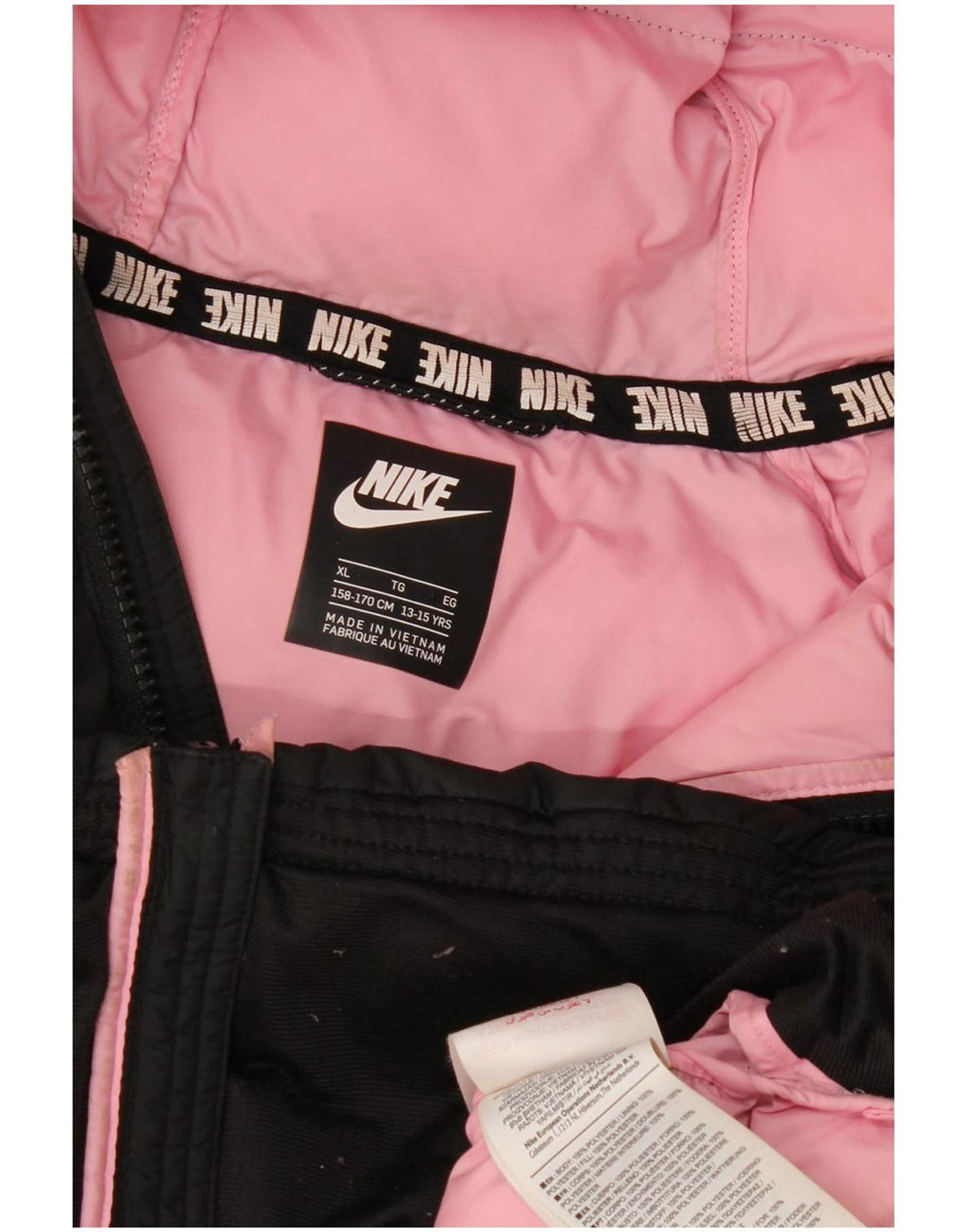 Nike Mädchen-Kapuzenjacke, gepolstert, 13–14 Jahre, XL, Schwarz, Polyester