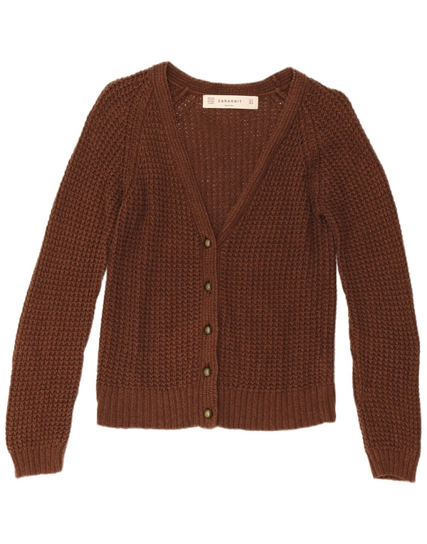 Zara Damen-Cardigan-Pullover UK 12 Mittelbraune Baumwolle