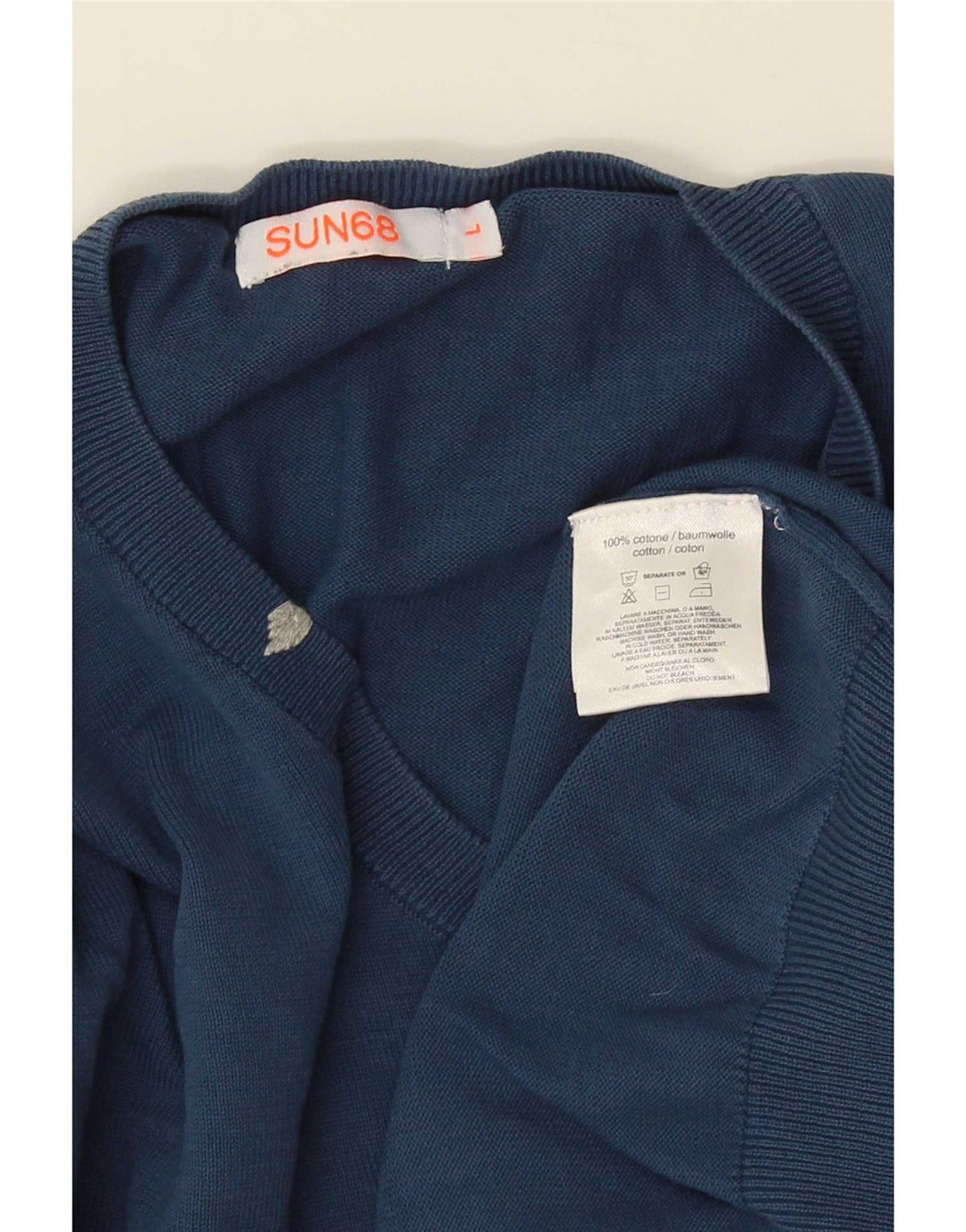 Sun68 Herren-Pullover mit V-Ausschnitt, groß, blau, Baumwolle, klassisch